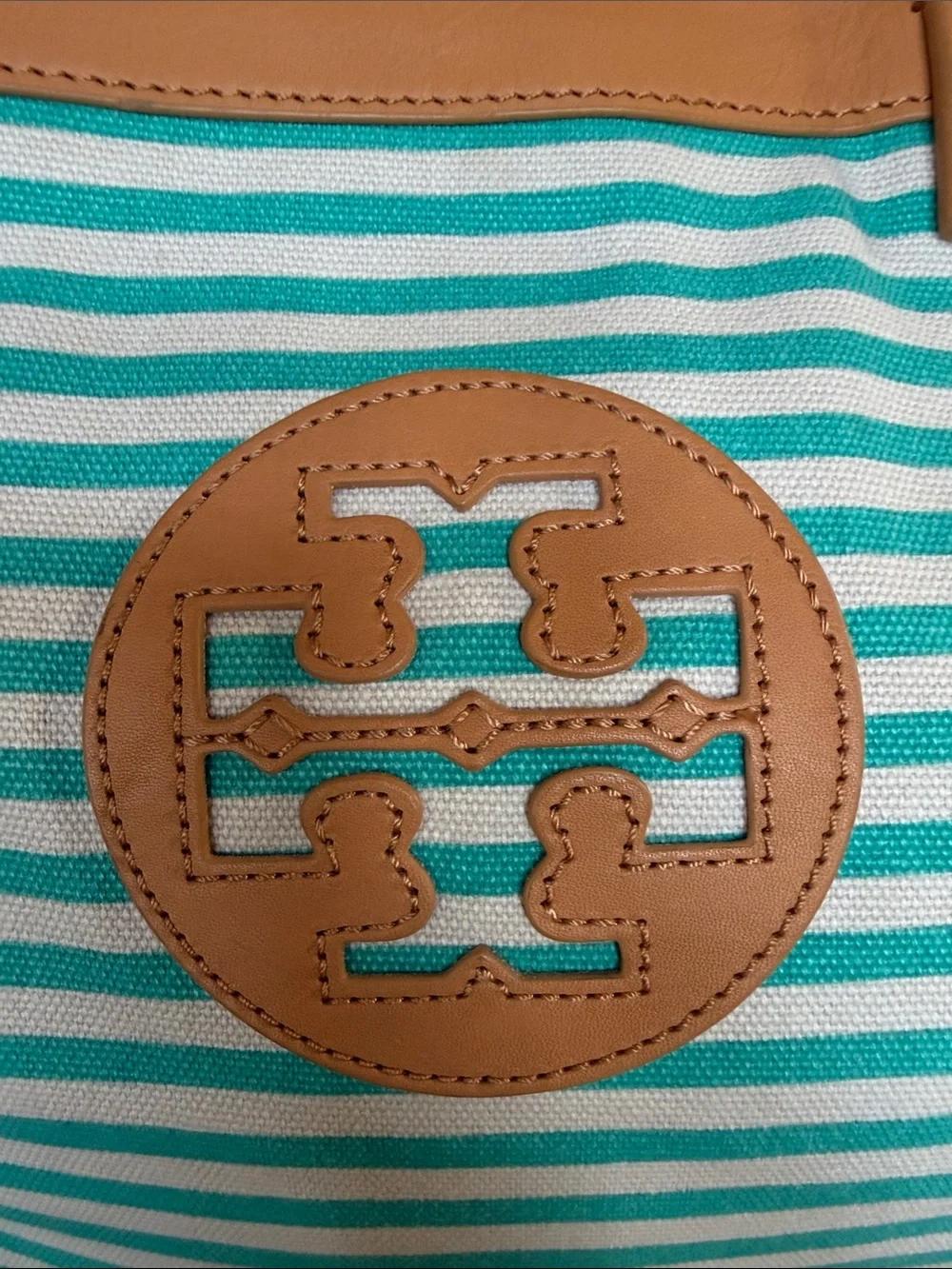 Tory Burch Rare Coastal Grandmother 2010’s Sophia Striped Canvas Tote Aqua GUC